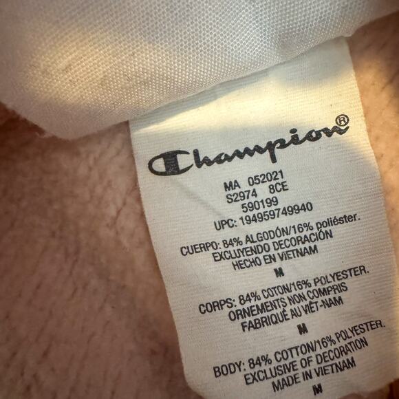 Champion Reverse Weave Pink Hoodie: Gothic Embroidered Script & Baby Pink - Picture 5 of 10